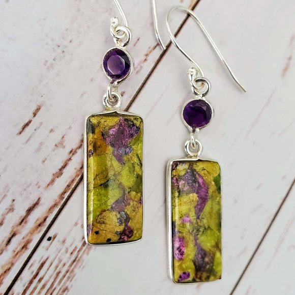 The Girl With Kaleidoscope Eyes Jewelry - Atlantisite & Amethyst Earrings